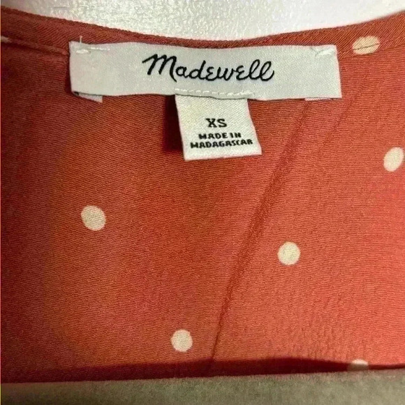 Madewell Women’s Shirt Top Sash Tie Wrap Orange Polka‎ Dot XS - Picture 2 of 3